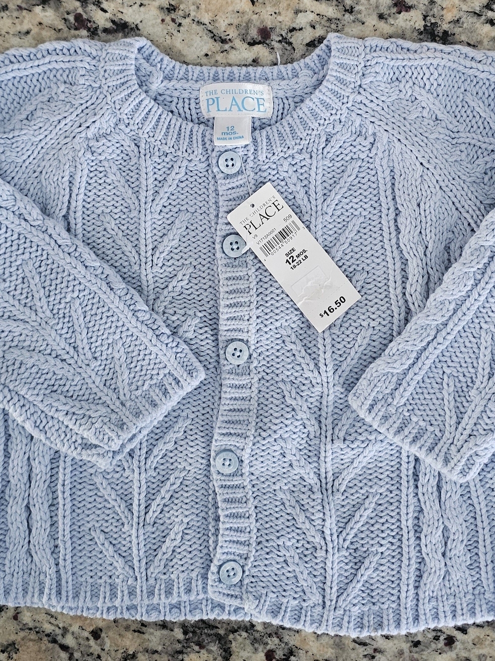 The Children's Place Light Blue Cable Knit Cardigan